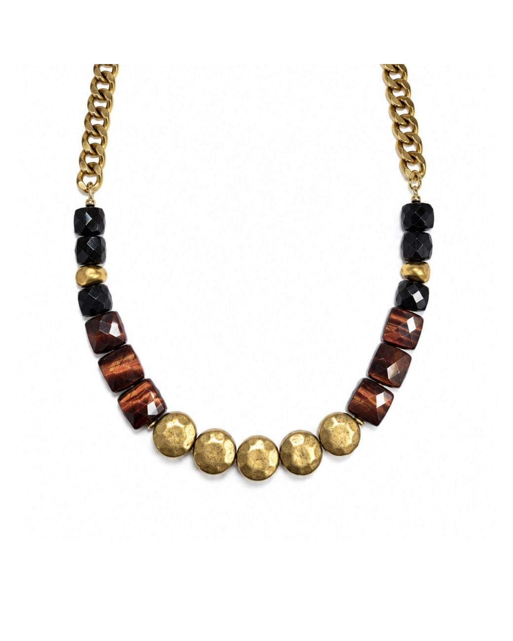 Rachel Nathan Metallic Tiger's Eye & Brass Sand Dollar Necklace