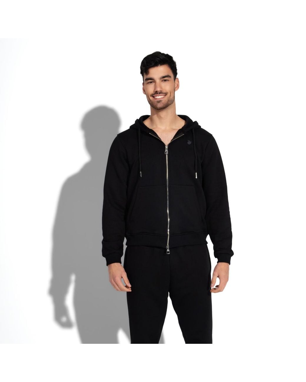 Maison Tangerine Black Cotton Zip-Up Hoodie & Joggers Tracksuit Set For