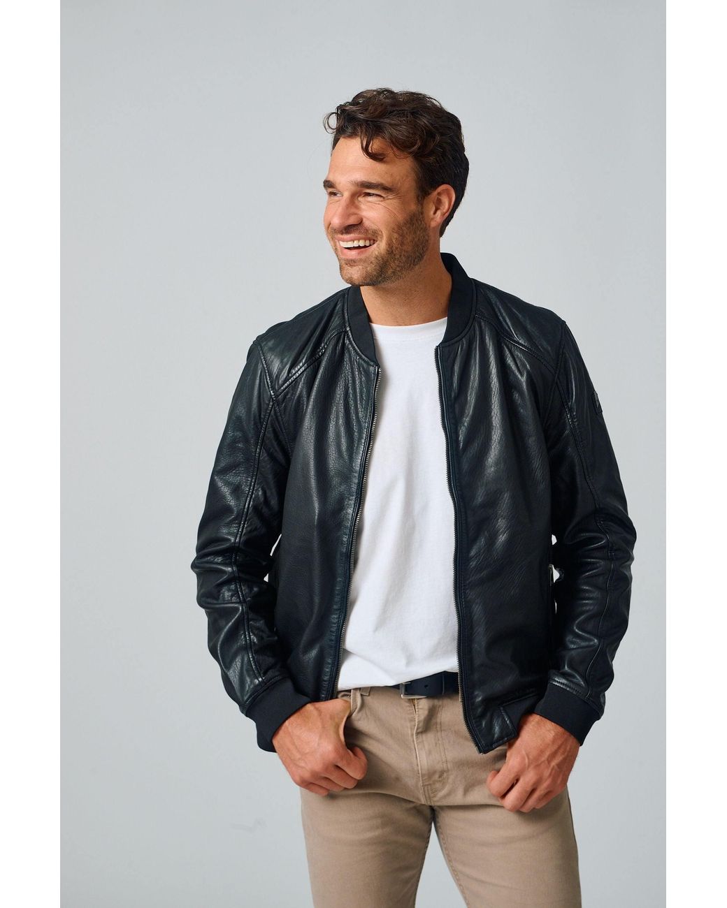 Mauritius Black Leather Bomber Jacket Giton for men