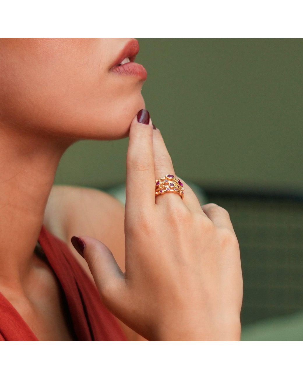 Ebru Jewelry Multicolor Ruby Stone Adjustable Statement Ring