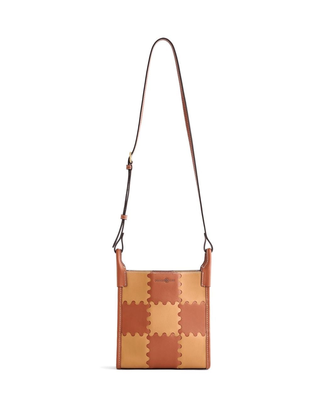 Orange Cube White Small Square Stitch Tote Bag