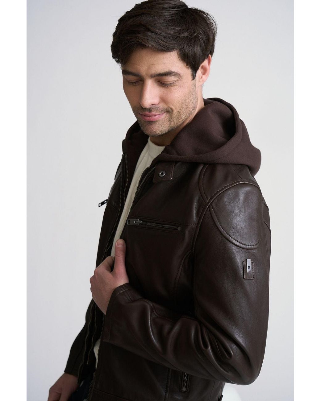 Mauritius Brown Muscle-Fit Leather Jacket With Removable Full Insert Biko for men