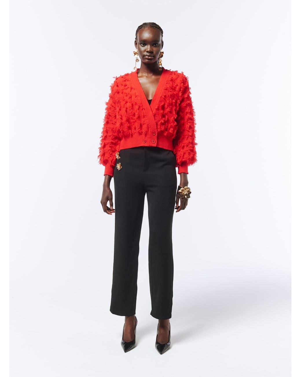 Sour Figs Red Fringed Checkerboard Cardigan