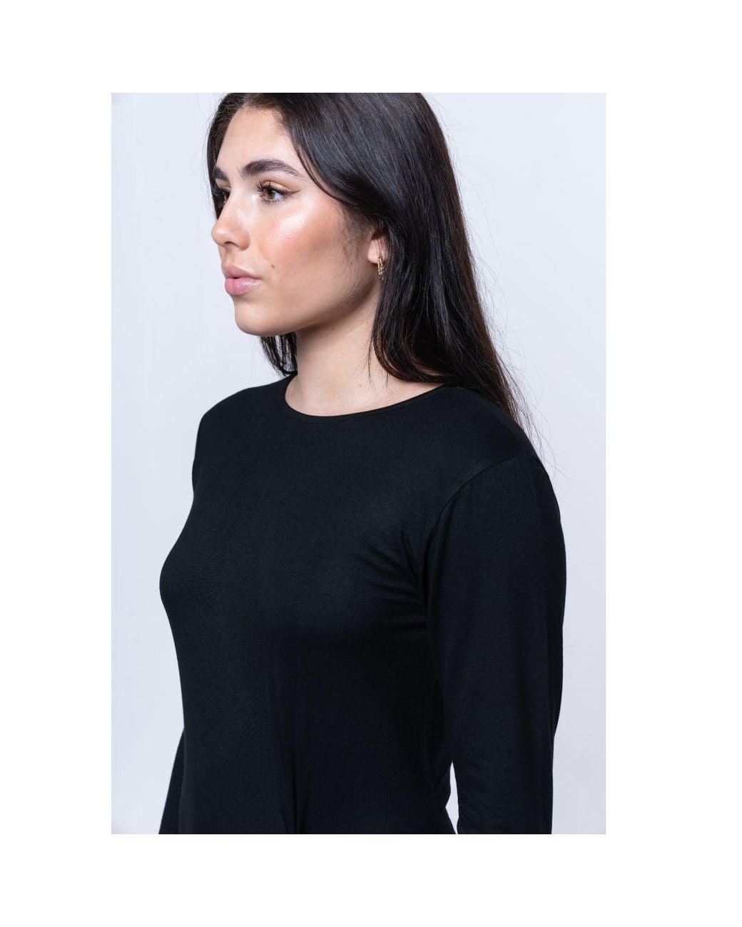 House of Gl Black Onyx Luxury Stretch Knit Long Sleeve Midi Dress With Lotus Emblem