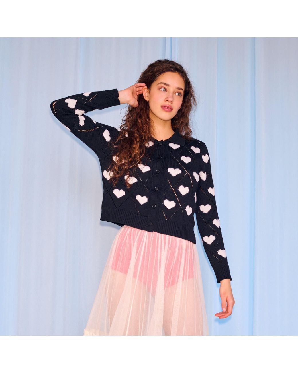 Gigi Knitwear Black Love Polo Cardigan