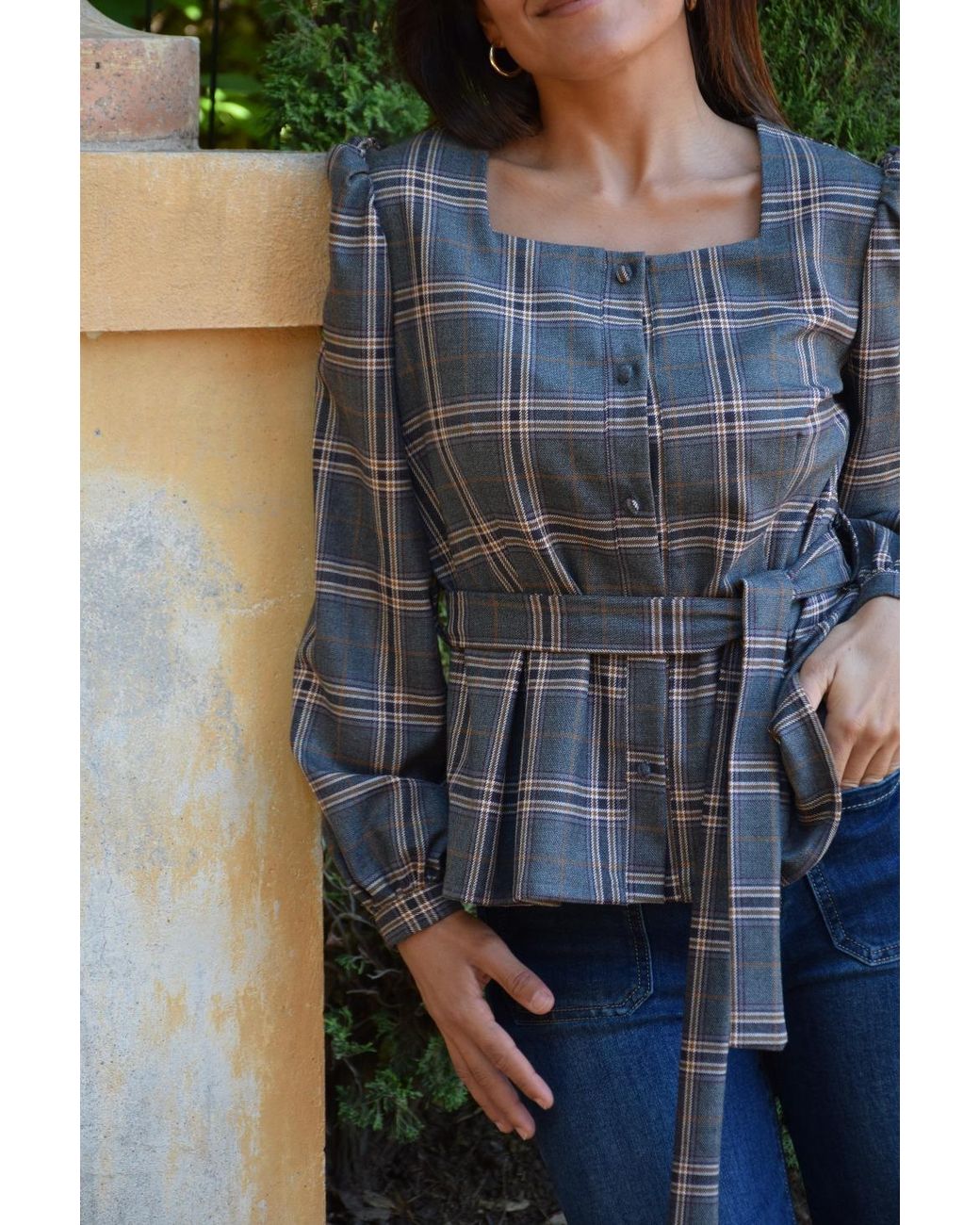 Mind Traveler Gray Beth Checked Blouse