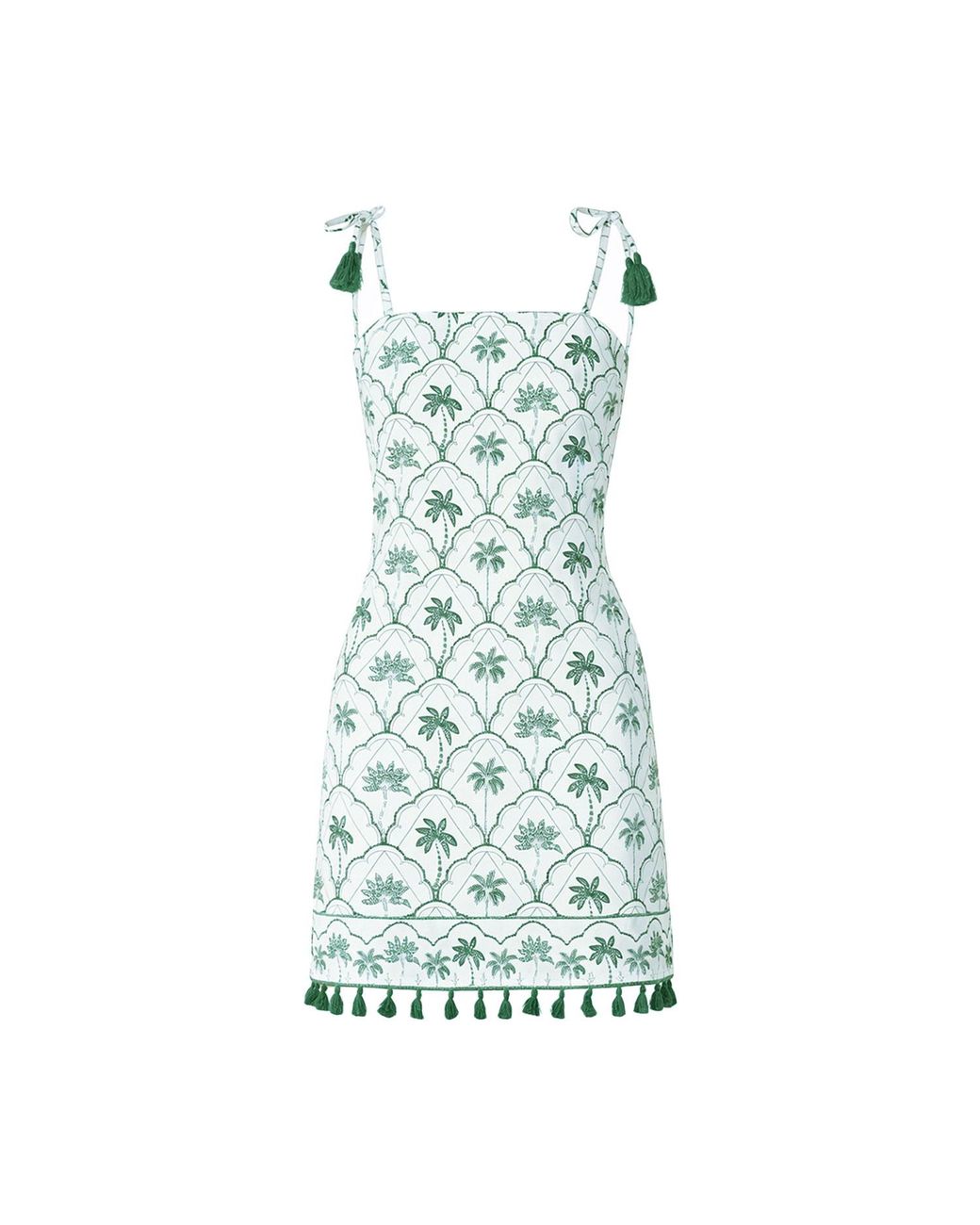 Yumi' Green Palm Tree Cotton Shift Mini Dress