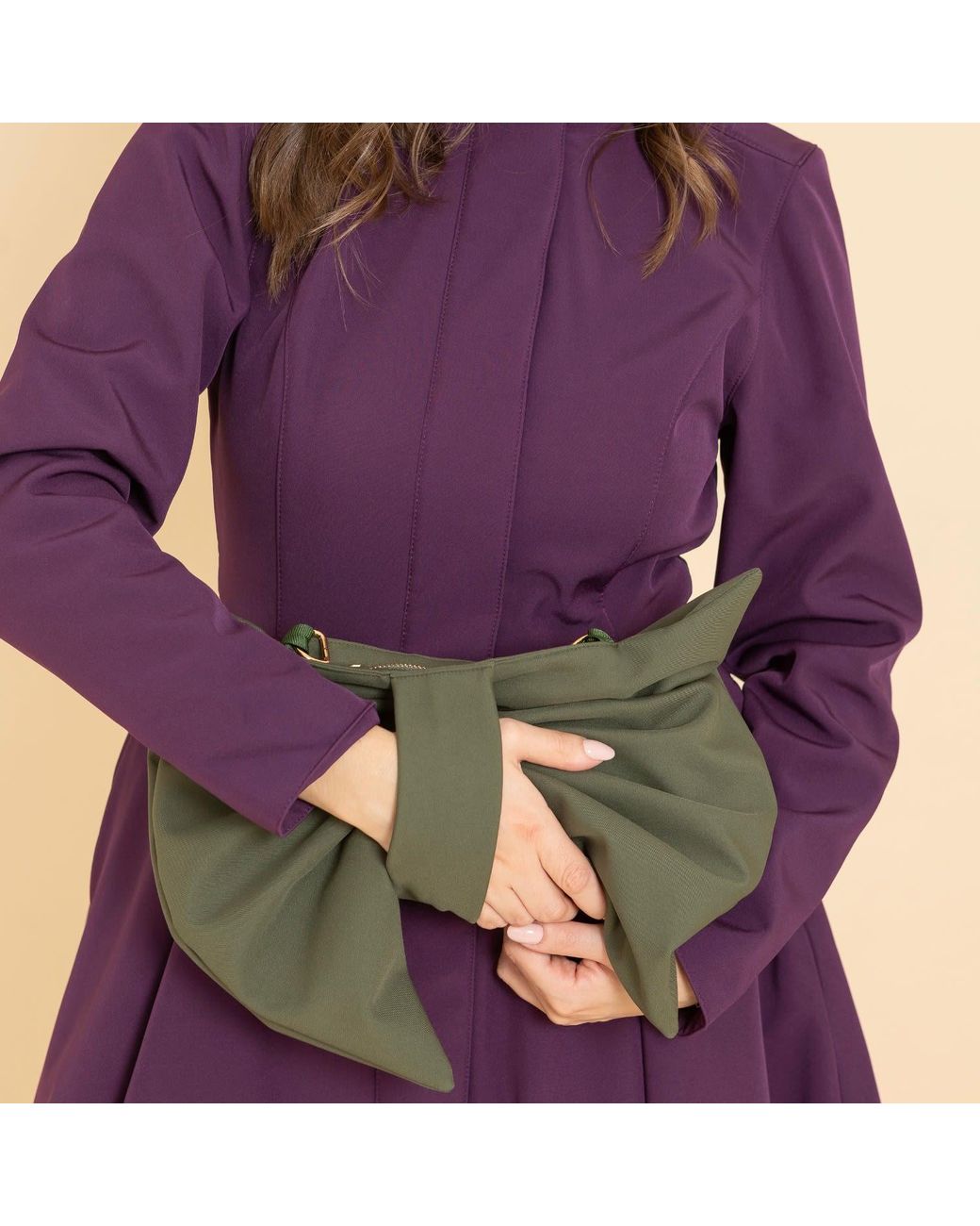 RainSisters Green Khaki Bow Clutch Purse