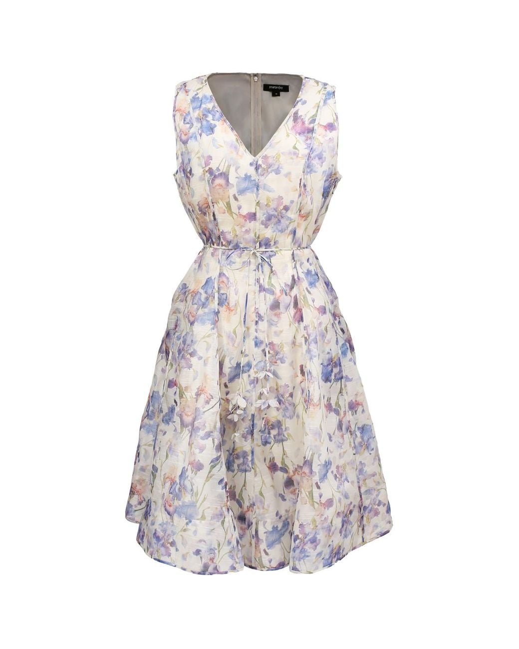 Smart and Joy Multicolor Neutrals Flower Print Sleeveless Tea Organza Dress