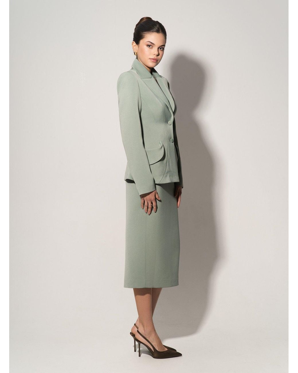 Tia Dorraine Green Tailored Fit Suiting Blazer & Skirt Suit