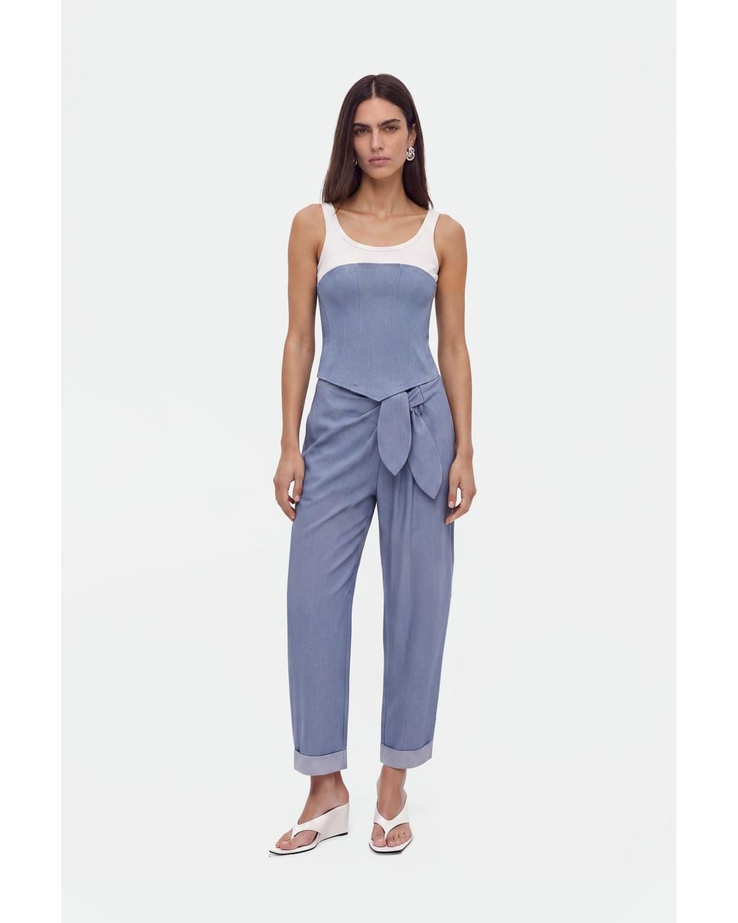 Nocturne Blue Tie Detail Pleated Trousers