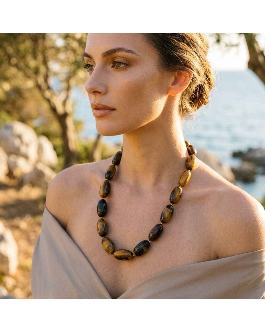 Lexi Jewelry Black Golden Ember Tiger Eye Statement Necklace