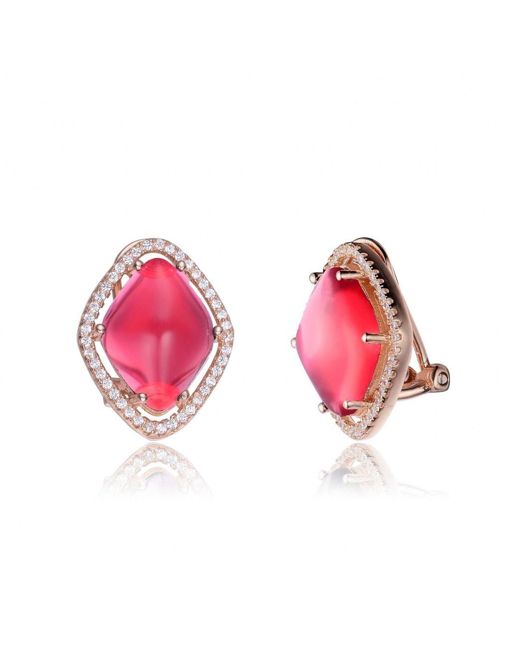 Genevive Jewelry Pink Rose Sterling Rose Plated With Cubic Zirconia Button Earrings