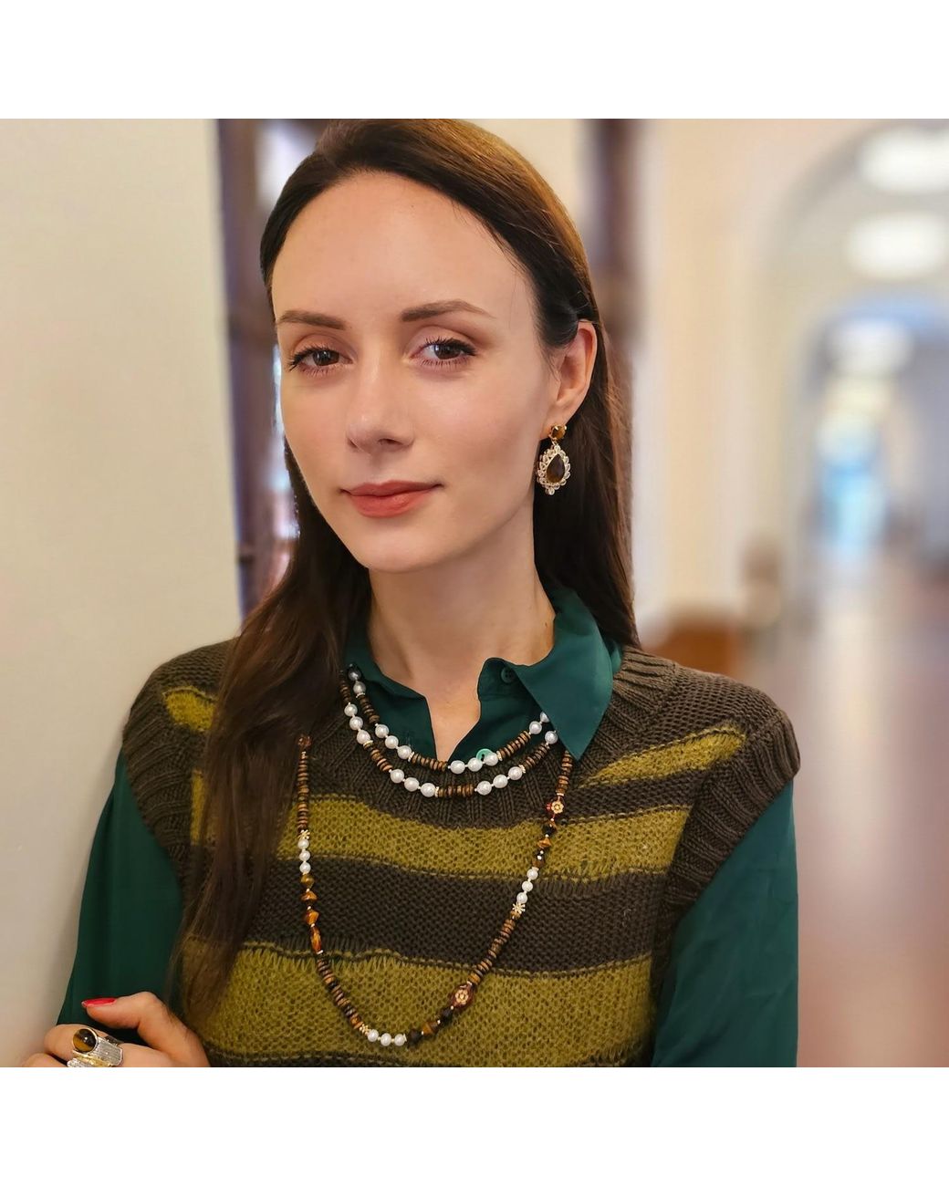 Farra Metallic Tiger Eye Stone With Zircon Statement Earrings