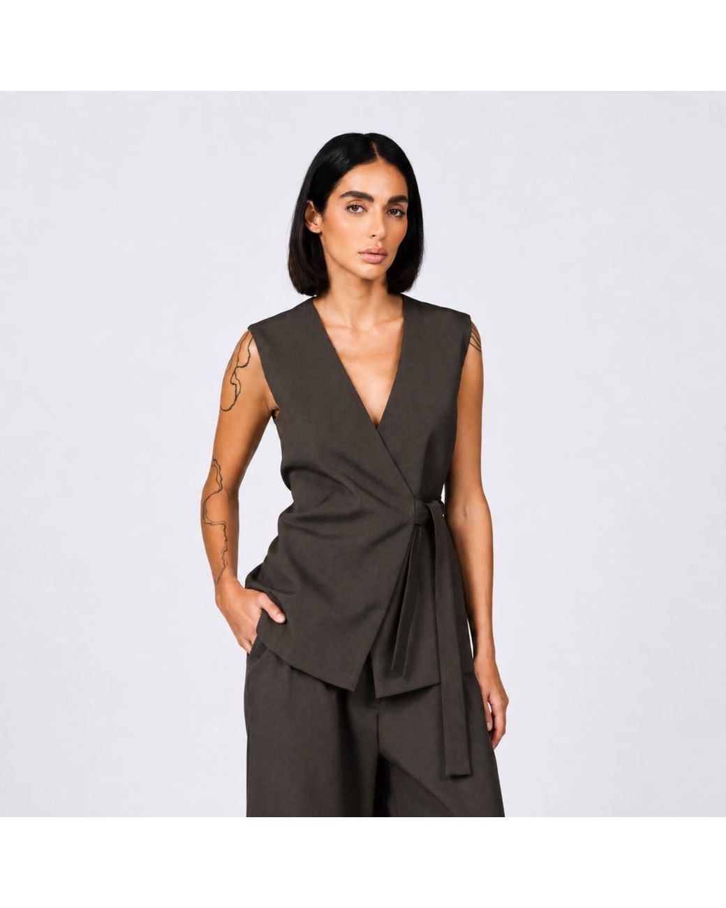 Elamins Brown Wrap Vest Shirt
