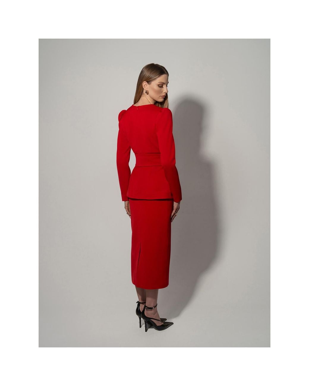 Tia Dorraine Red Fitted Blouse & Pencil Skirt Set
