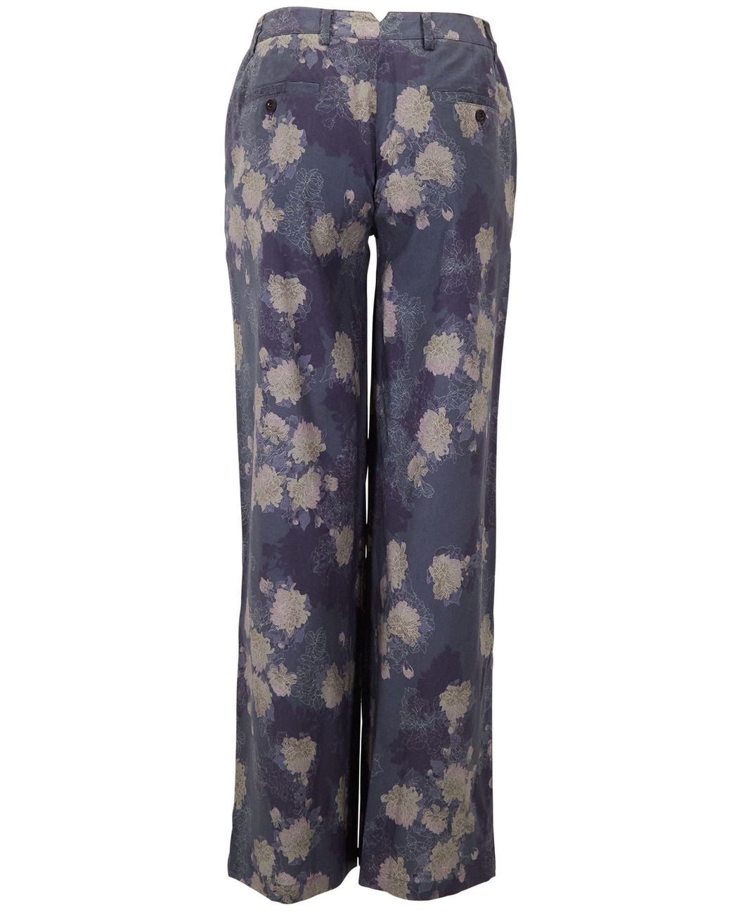 Lords of Harlech Blue Phillis Lans Floral Stretch Tencel Tailored Pant