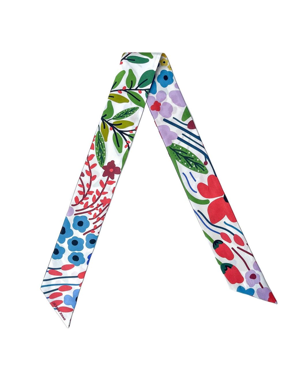 Jessie Zhao New York Red Silk Skinny Scarf Of Bloom