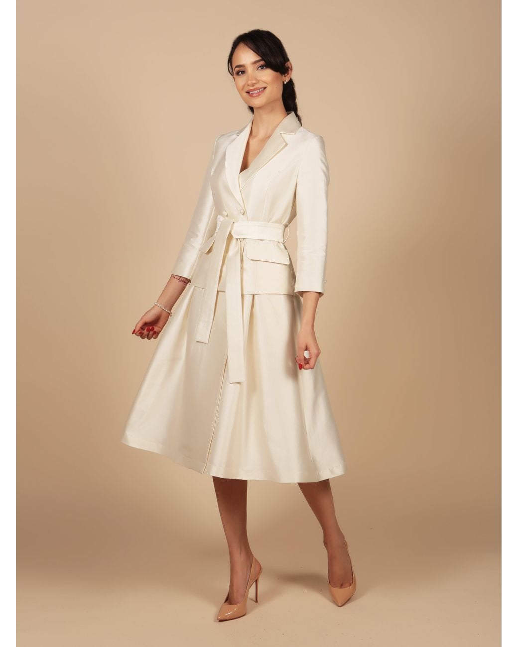 Santinni Natural Audrey Wool & Silk Dress Coat