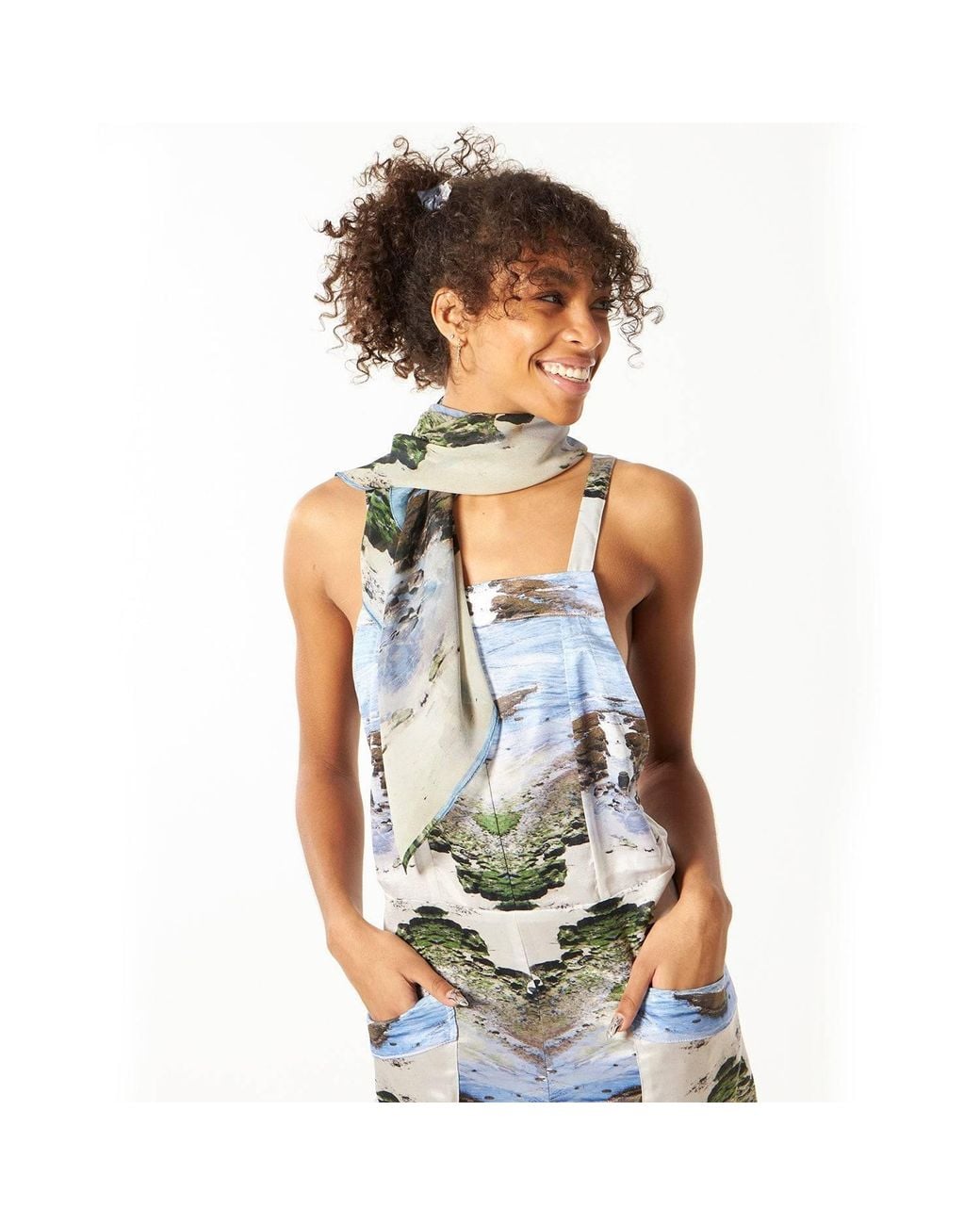 Babs Boutique NYC Blue Neutrals Babs California Beach Inspired Silk Georgette Scarf