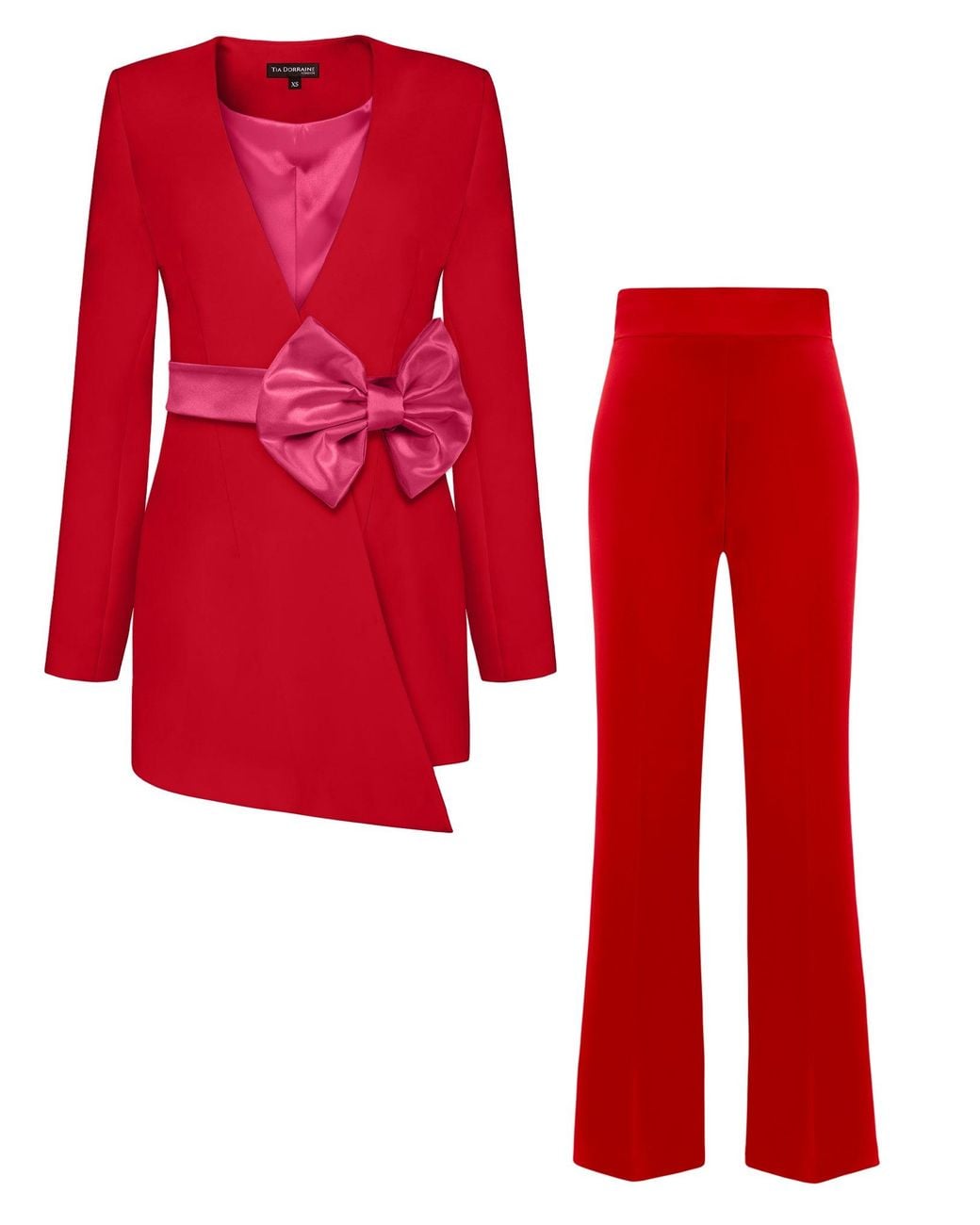 Tia Dorraine Red Pearl Power Suit With Bow Belt