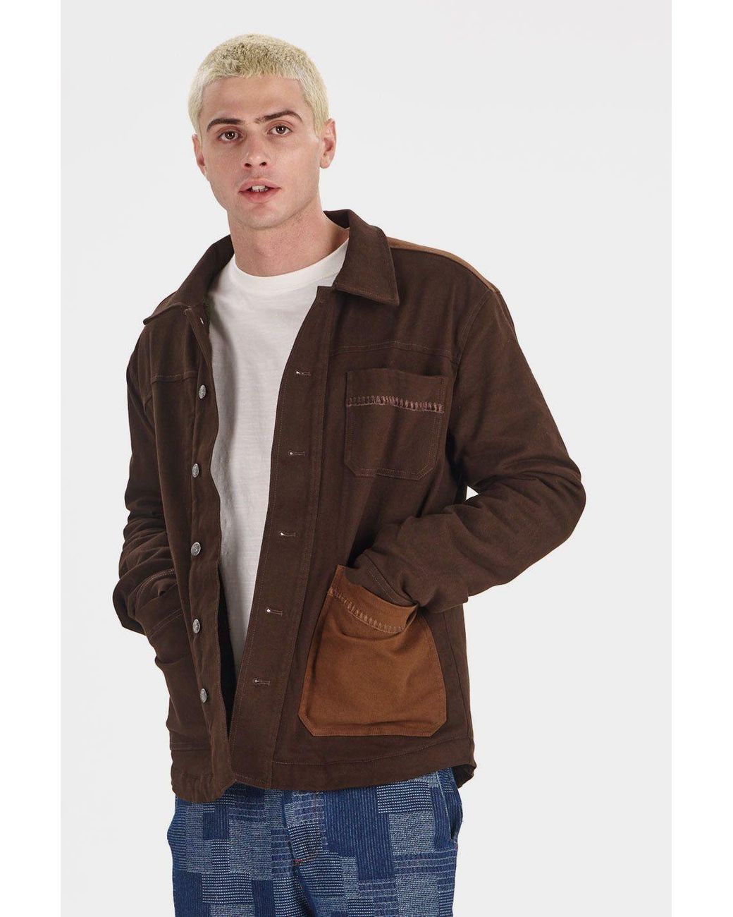 Komodo Brown Christophe Fleece Lined Organic Cotton Coat for men