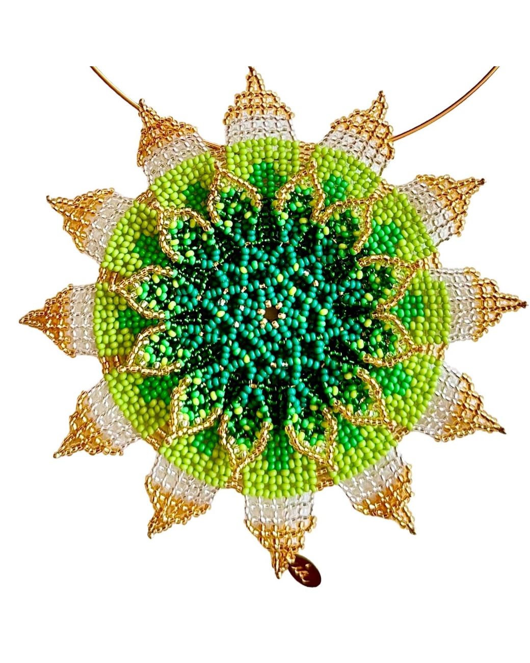Iliana Arrazola Green Flower Choker, Glass Beads, Beaded Jewelry