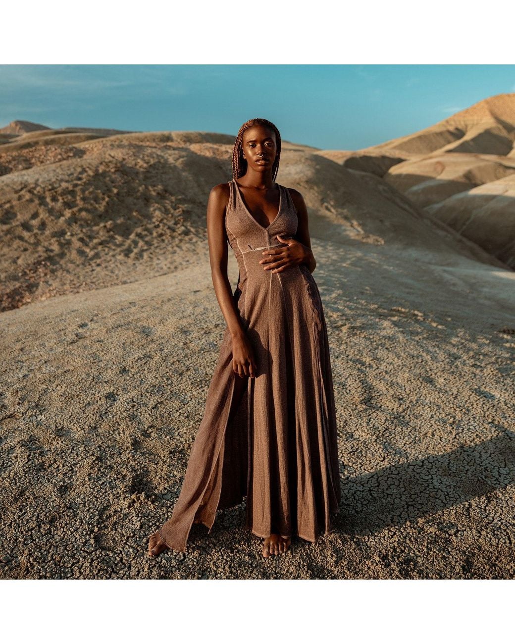 Zhenabia Brown Neutrals Zhe Dress Ancient Rose