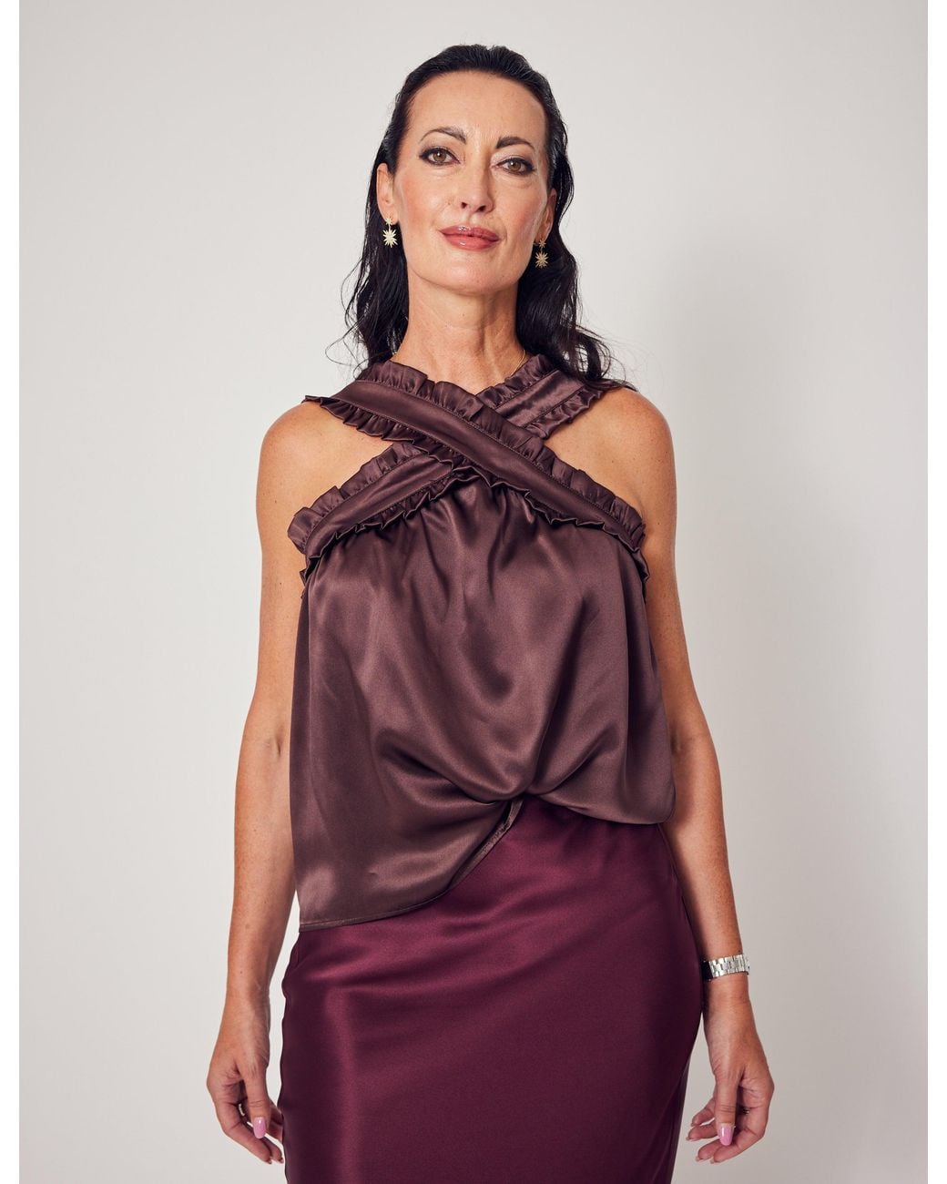 Lindsay Nicholas New York Brown Jackie Criss Cross Top