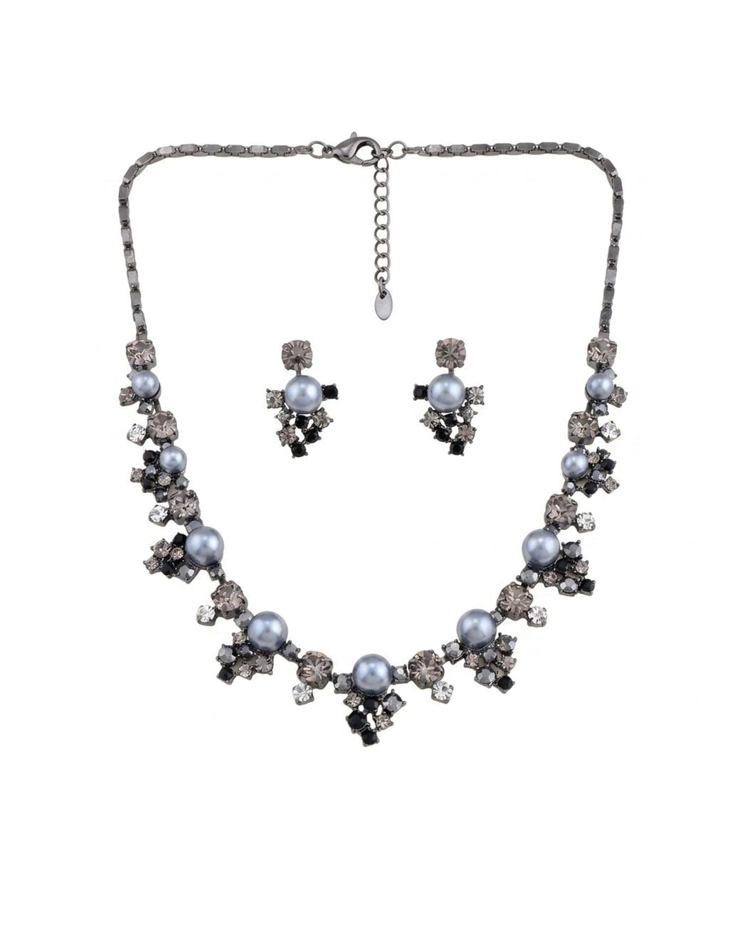 Modenaire Metallic Faux Pearl Crystal Statement Necklace And Earring Set
