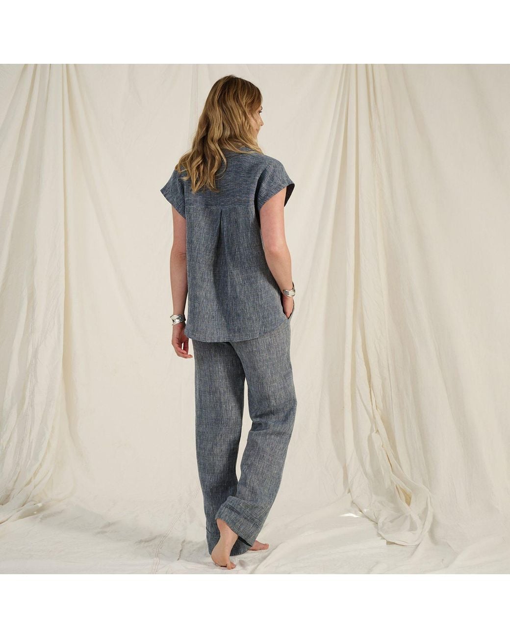 The Summer Edit Gray Pearl Luxe Linen Drawstring Trouser