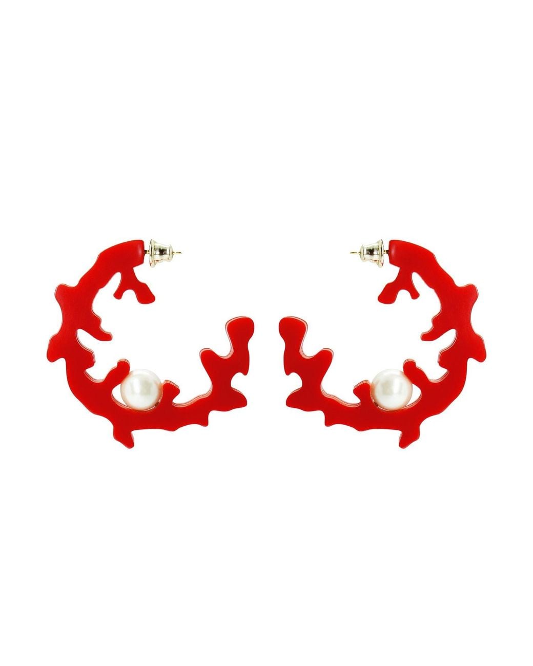 Gissa Bicalho Red Handmade Hoop Coral And Pearl L