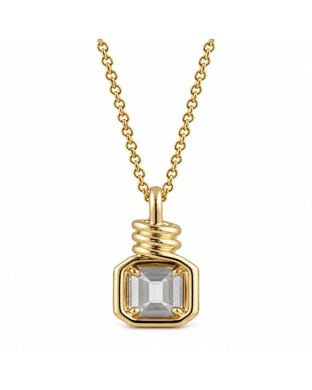 Artisan Metallic 14K Emerald-Cut Diamond Twisted Bail Pendant Necklace