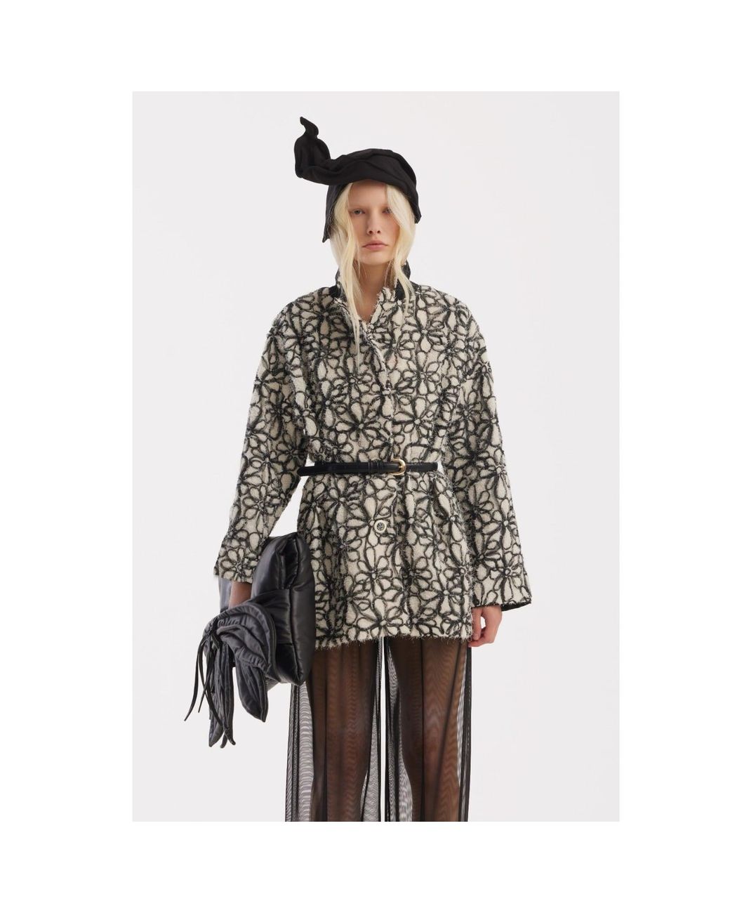 Julia Allert Black Neutrals Ivory Abstract Textured Jacket With Satin Lining