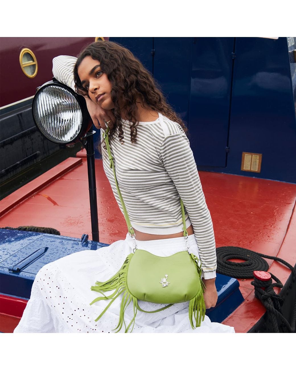 F3Rog by Rana Green Pistachio Crossbody Mini Gordon Fringe Bag