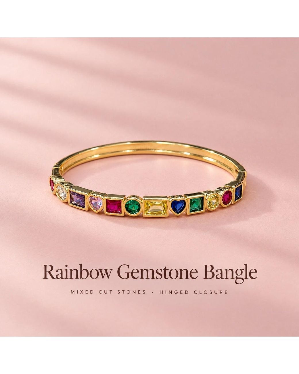 Saéa Metallic Jewel Tone Mixed-Cut Quartz Hinged Bangle Bracelet