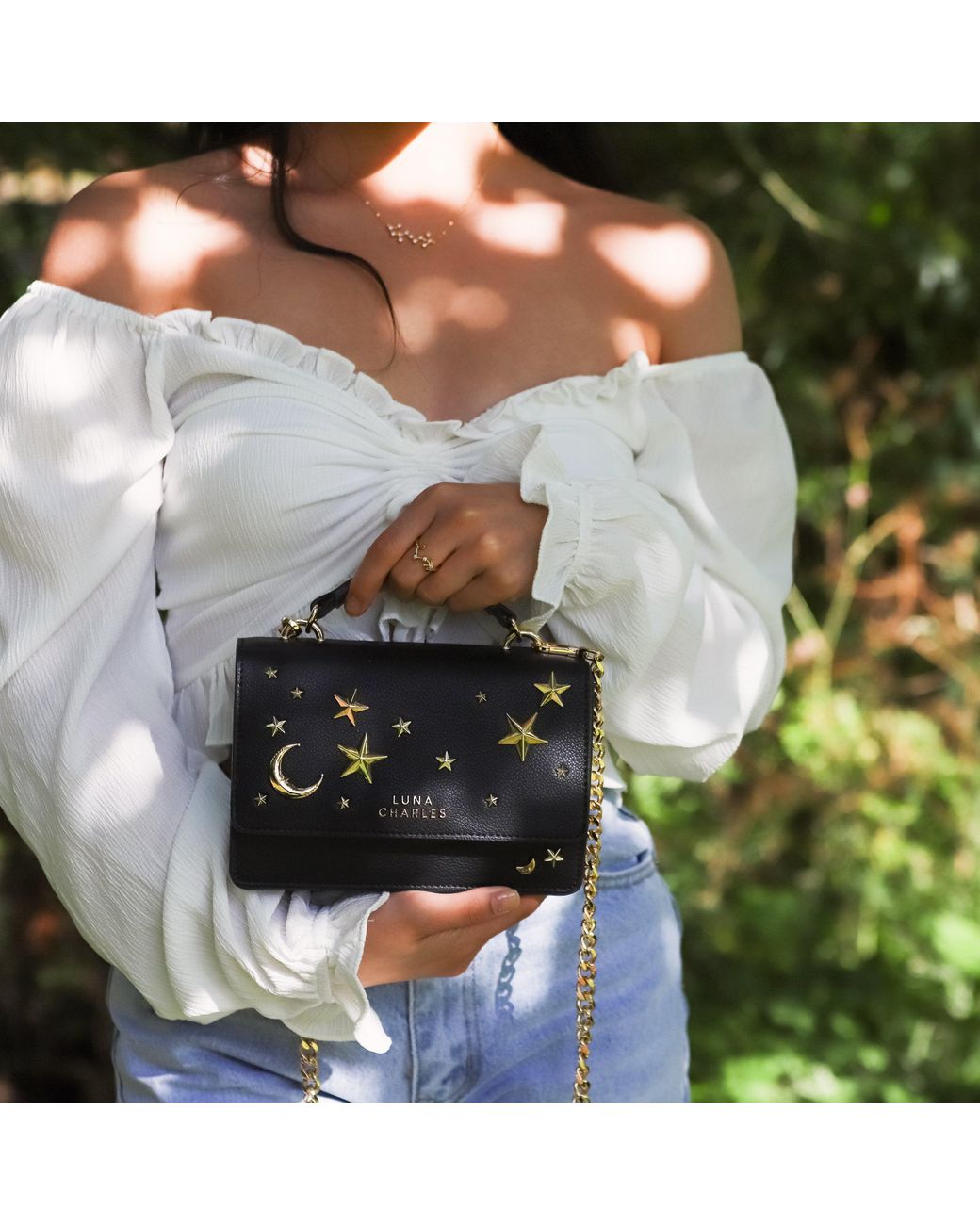 Luna Charles Black Nova Star Studded Handbag