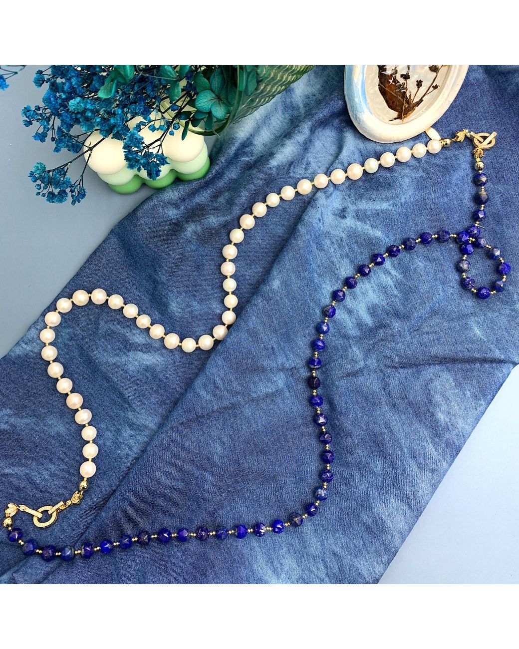 Farra White Lapis & Freshwater Pearls Multi-Way Necklace