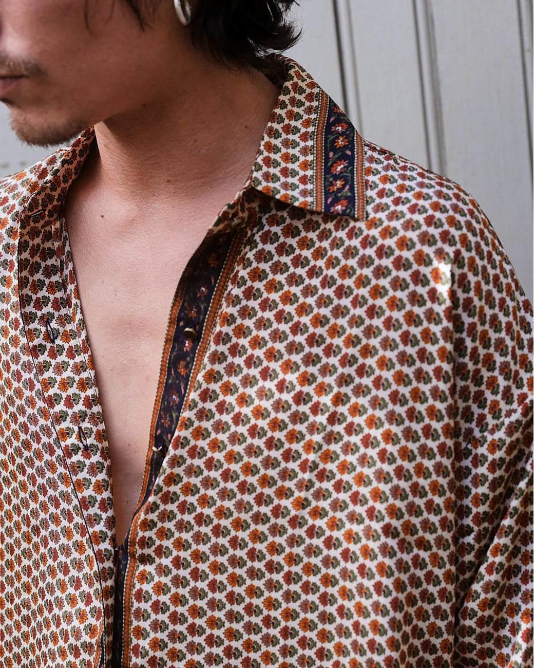 Monzlapur New York Brown Embossed Botanic Short Sleeve Crepe Shirt for men