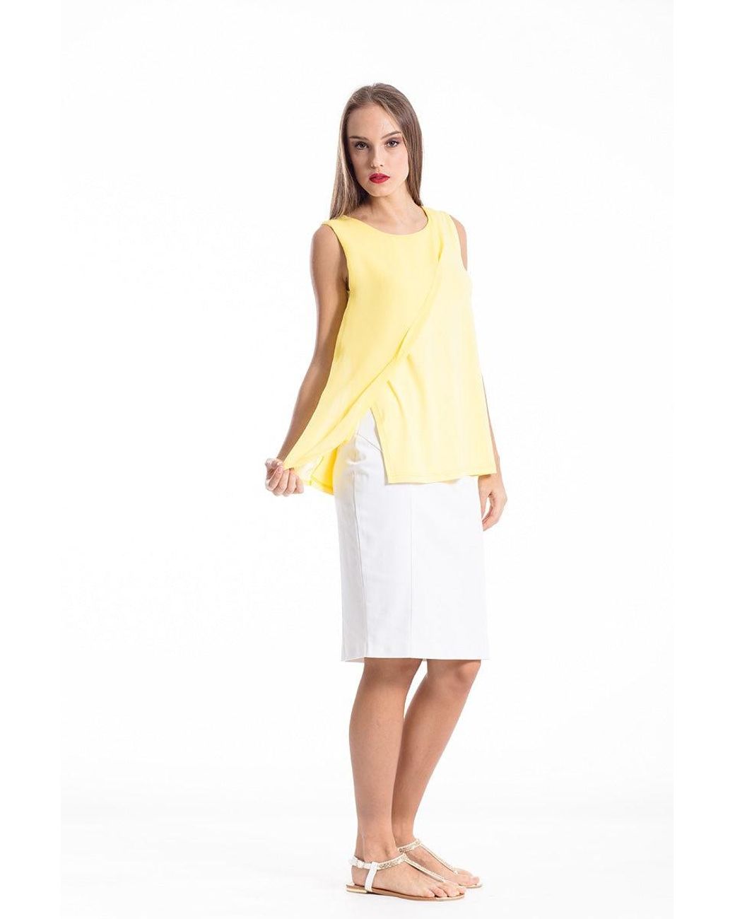Conquista Yellow Sheer Detail Sleeveless Stretch Top