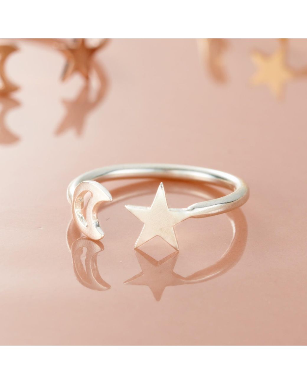 Posh Totty Designs Metallic Sterling Silver Moon & Star Open Ring