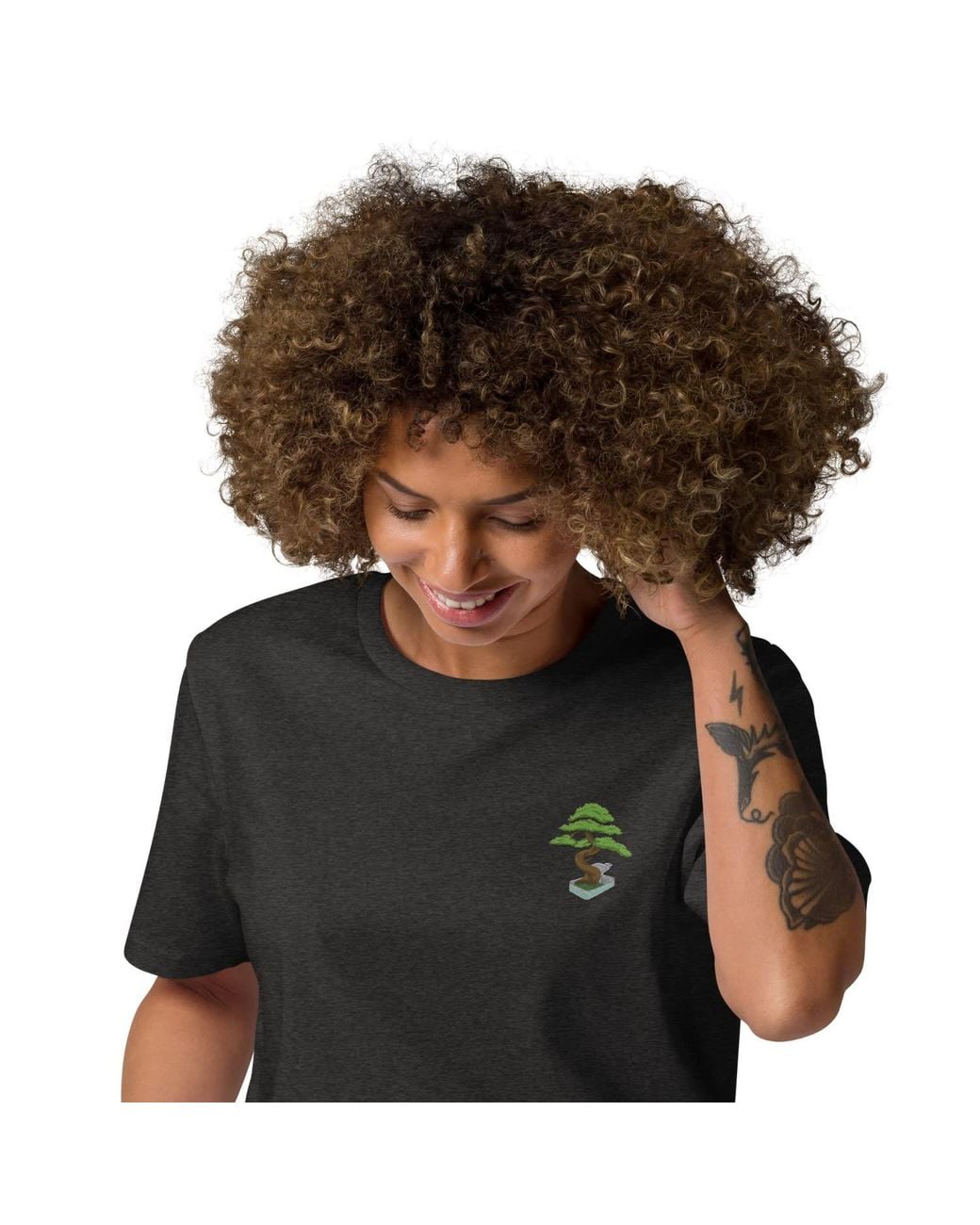Anchor and Crew Black Heather Bonsai Garden Dystopia Organic Cotton Embroidered T-Shirt