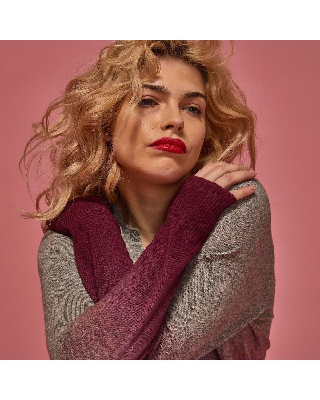 Salts Cashmere Multicolor Ombre Split Crew Neck Sweater