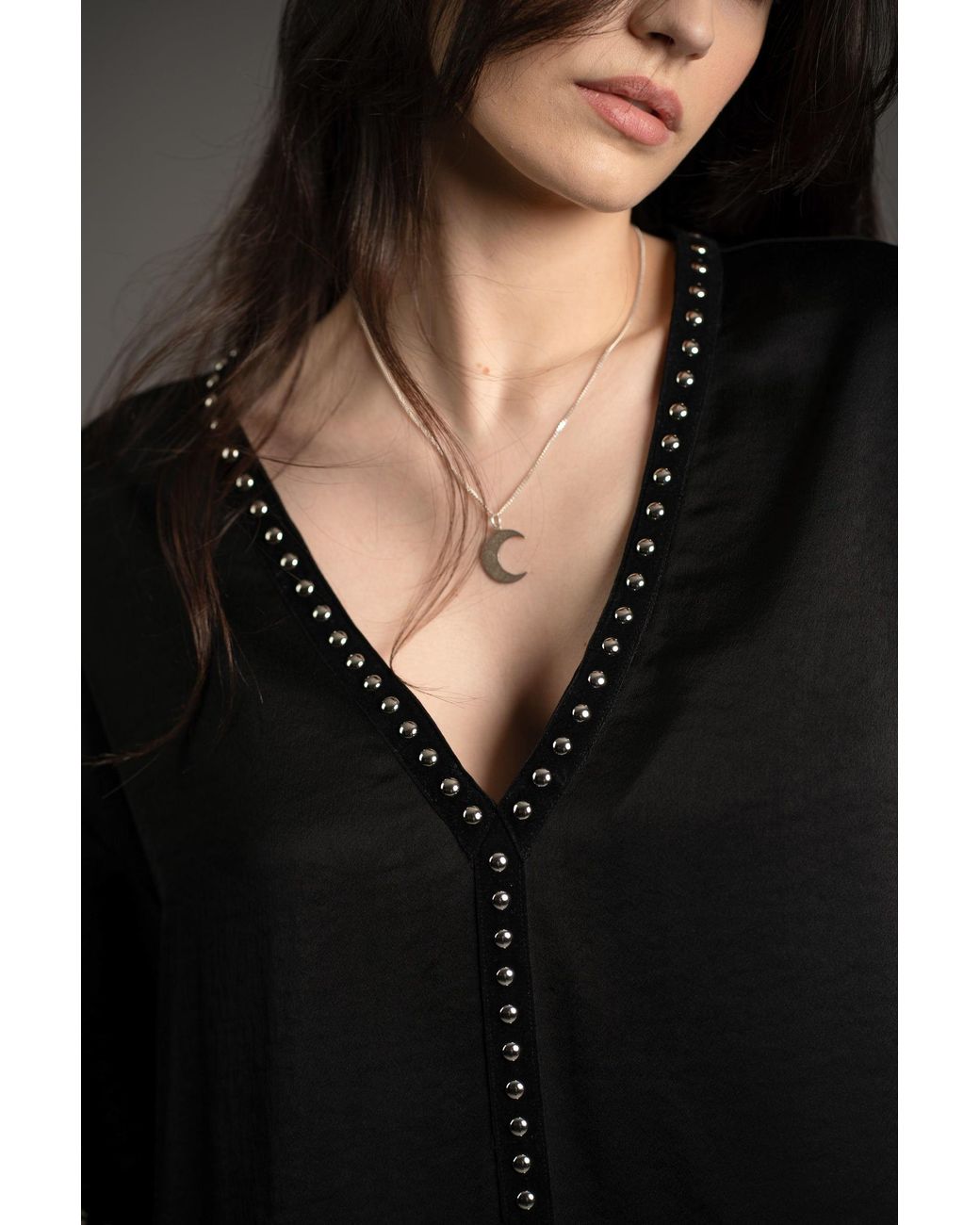 Little Lies Black Lita Studded Satin Tee