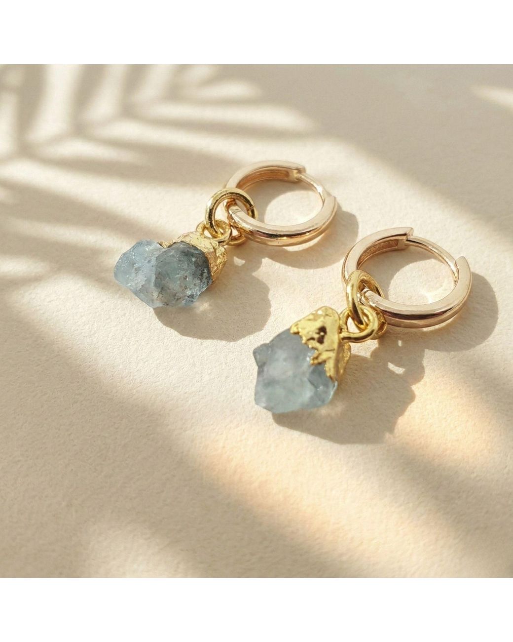 Sophelia Metallic Raw Aquamarine March Birthstone Plated Huggies