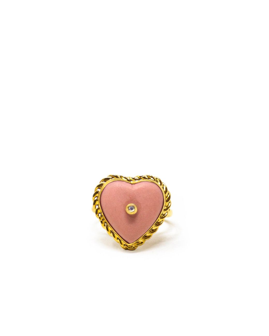 Vintouch Italy Pink Lovelight-Plated Heart Stacking Ring