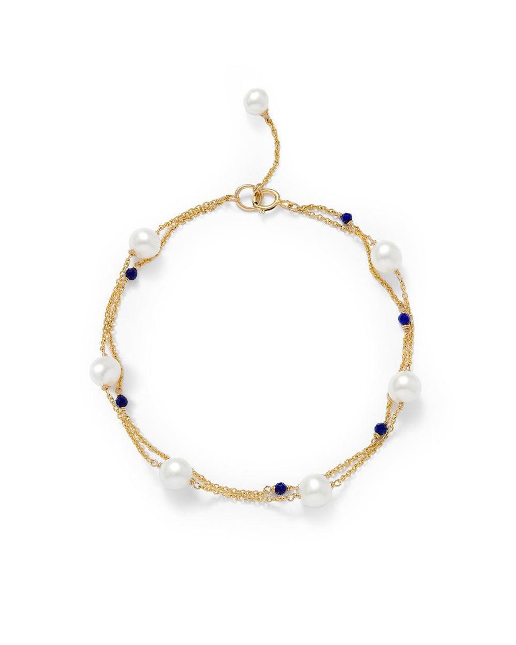 Pearls of the Orient Online Metallic Credo Fine Double Chain Bracelet With Cultured Freshwater Pearls & Lapis Lazuli