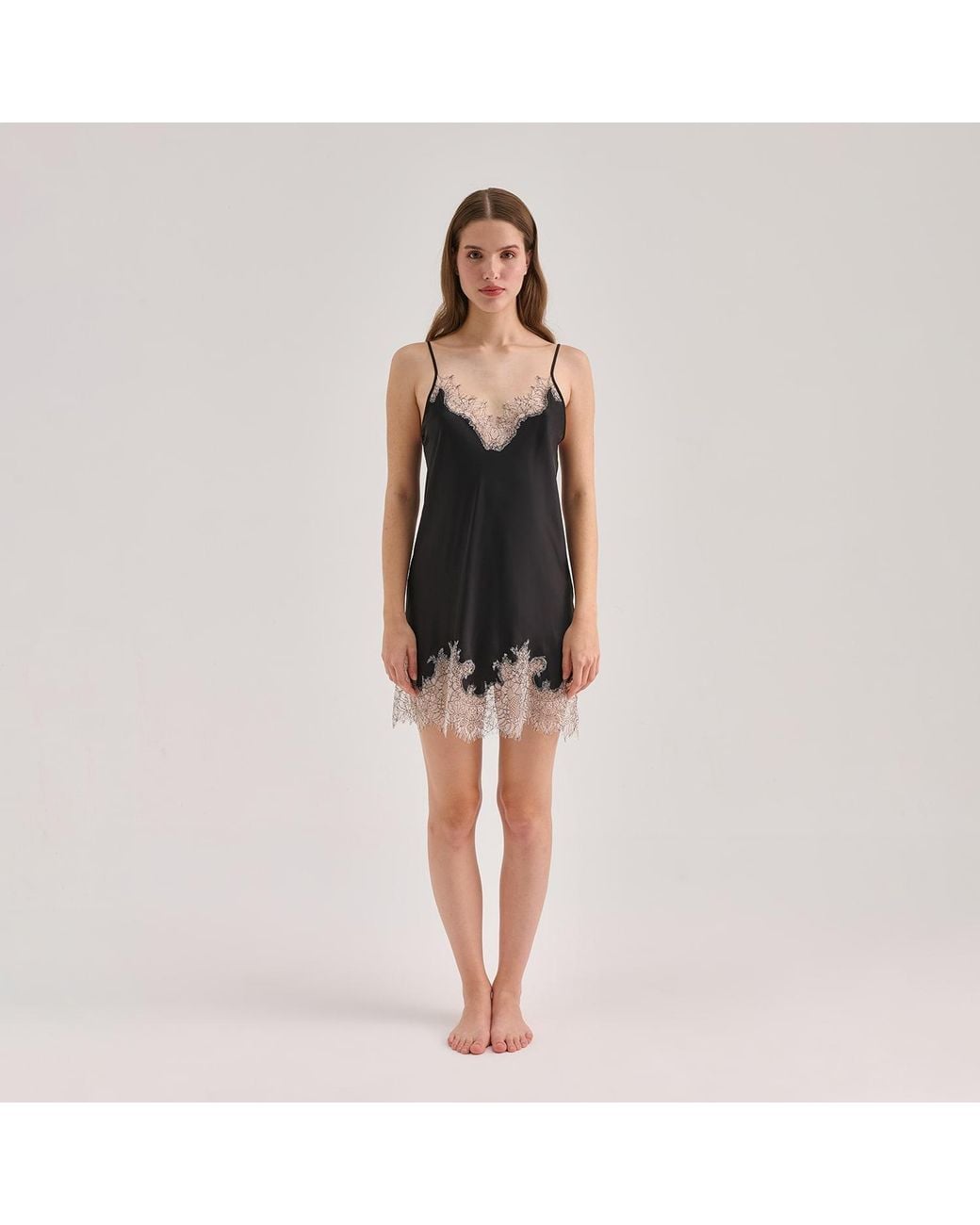 Avenue 8 Black Silk Lace Detailed Mini Cami Dress