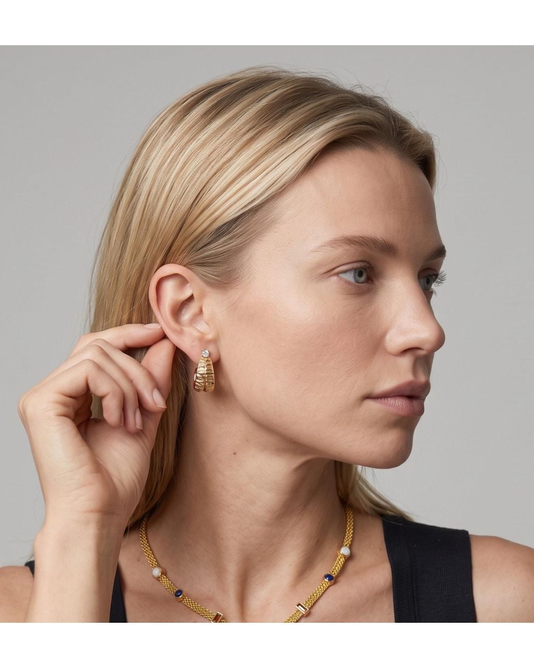 Uchi and Soto Metallic Kin Stone Sculptural Hoop Earrings