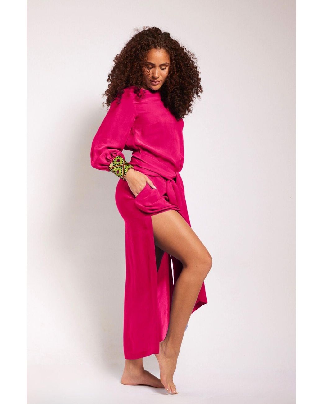 Yomisma Pink Viva Chiapas Embroidered Kaftan — Artisanal Handcrafted Resort Dress With, & Embroidery